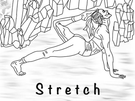 "Crystals, stretch" Illustration on Instagram and, in CREATIVE YOGA Book sold on Amazon.