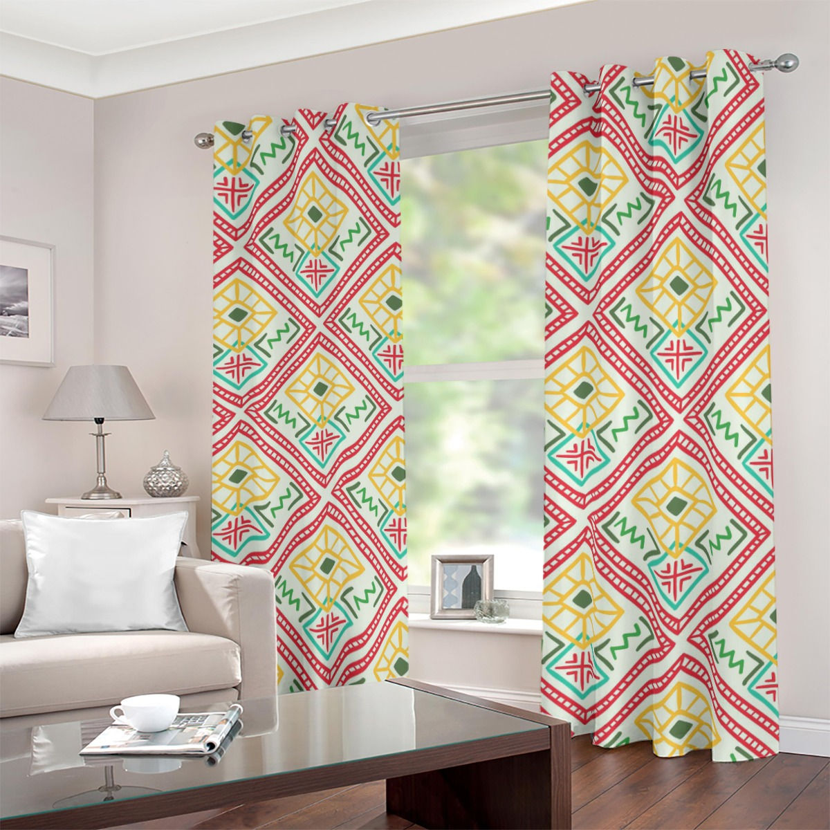 Geometric Batik Patterned Blackout Grommet Curtains | 265(gsm)