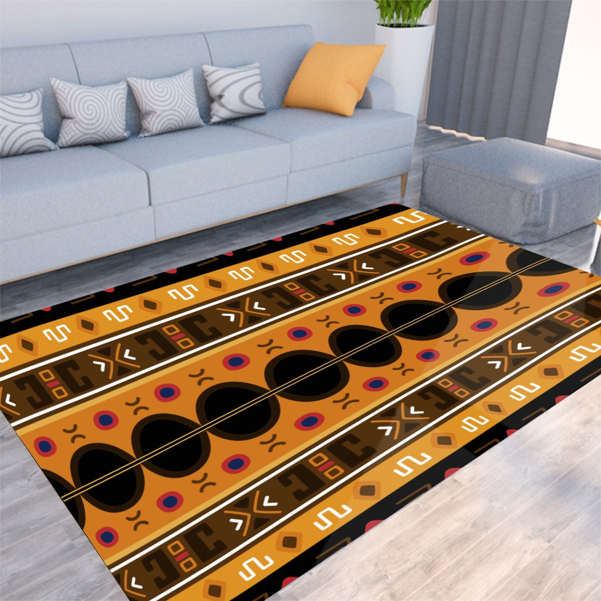 African Tribal Felt Floor Mat in Bright Mixed Color