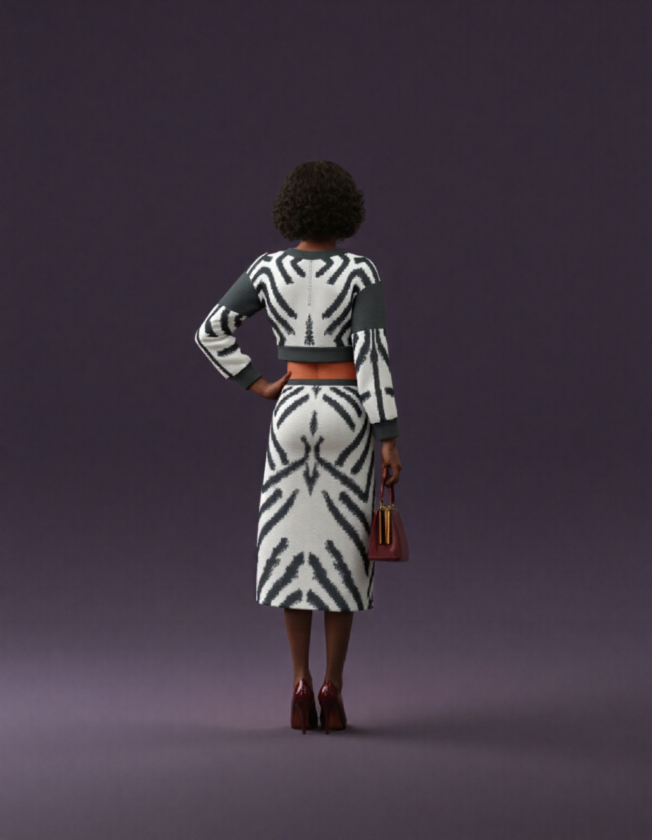 Thumbnail: Black & White Bogolani Print Waffle Loose Fit Two-Piece Set 