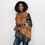 Thumbnail: Mixed African Mudcloth Women's V-neck Blouse With Flared Sleeves