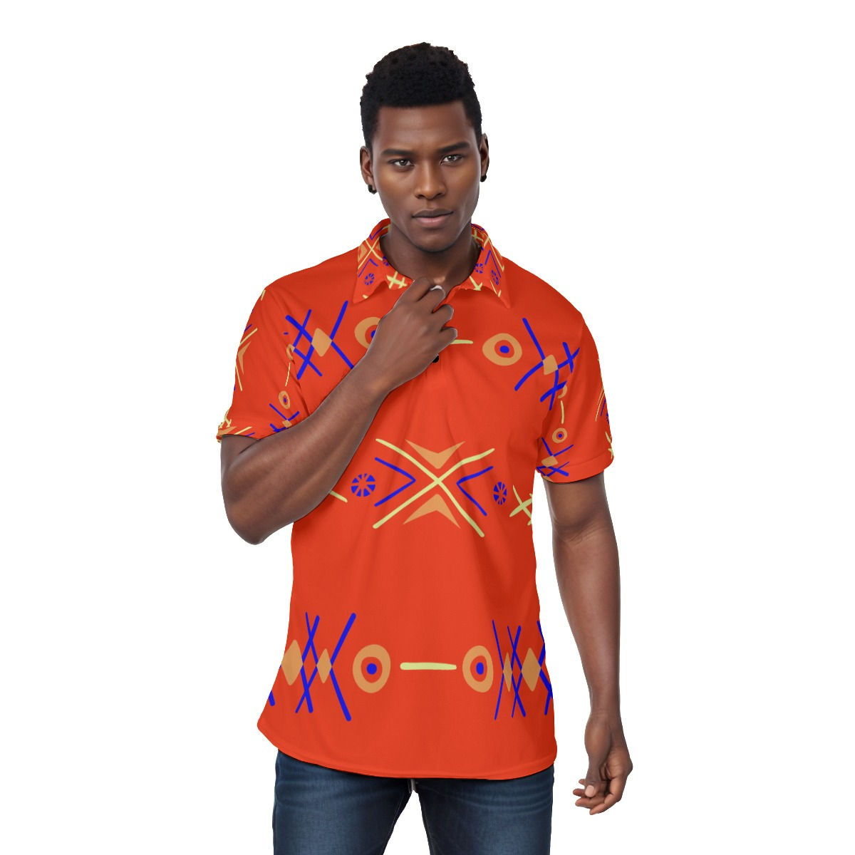 Orange Mud cloth Pattern Men's Polo Shirt