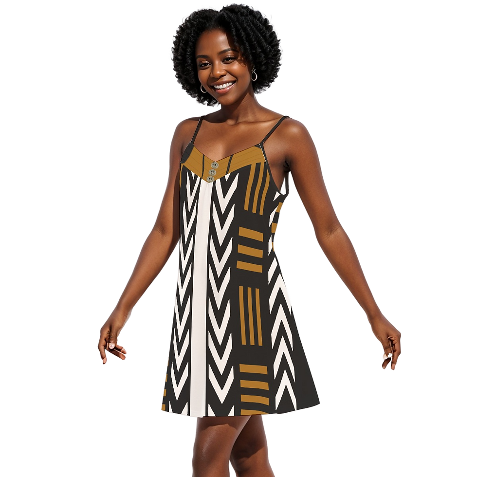 Elegant African Mudcloth Cami Dress – Perfect for Beach Days Description