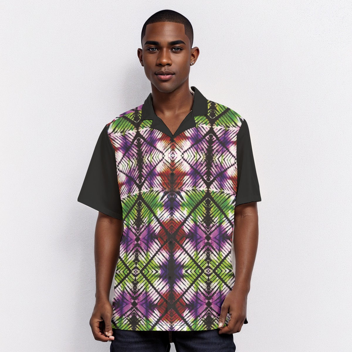 Classic Adire Tie Dye Men's Hawaiian Shirt With Button Closure