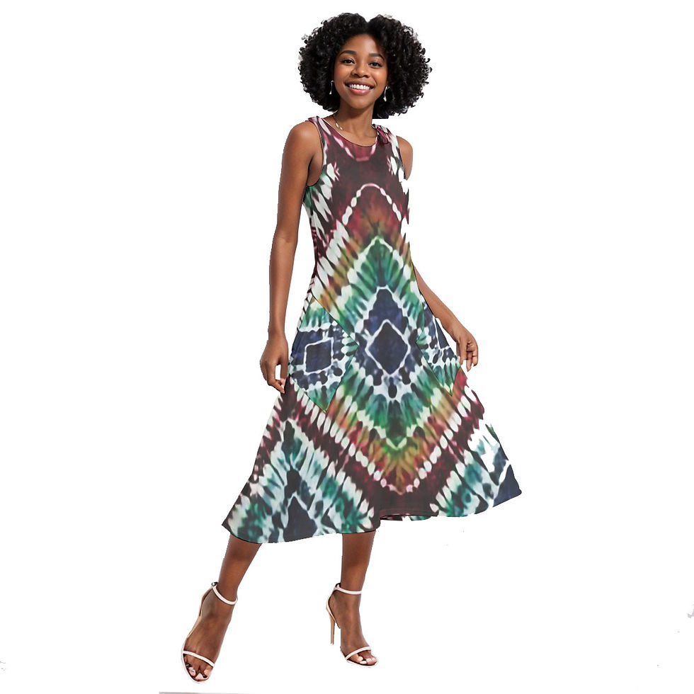 Flared Sleeveless Long Adire Dress With Diagonal Pocket