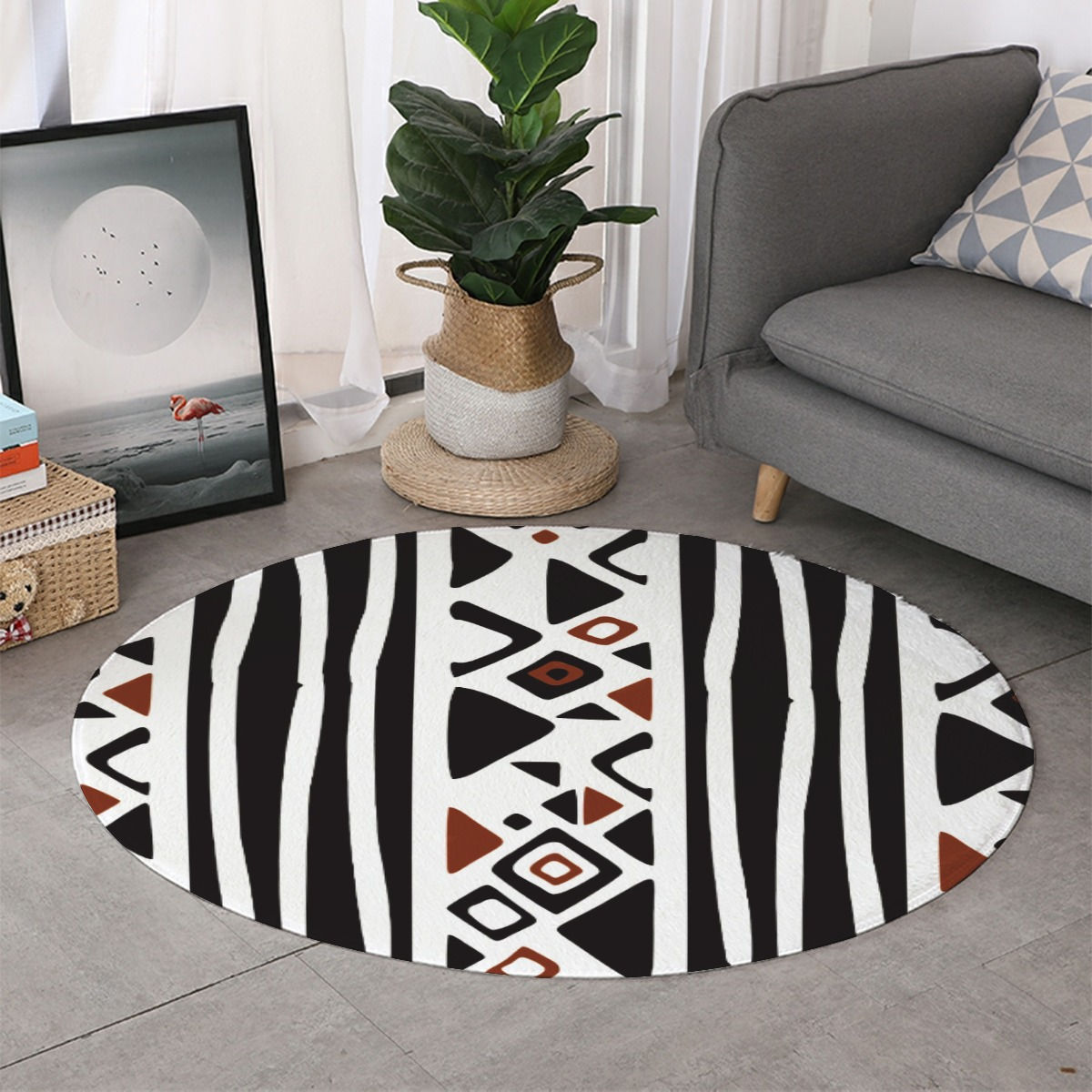 African Geometric Stripe Round Rug