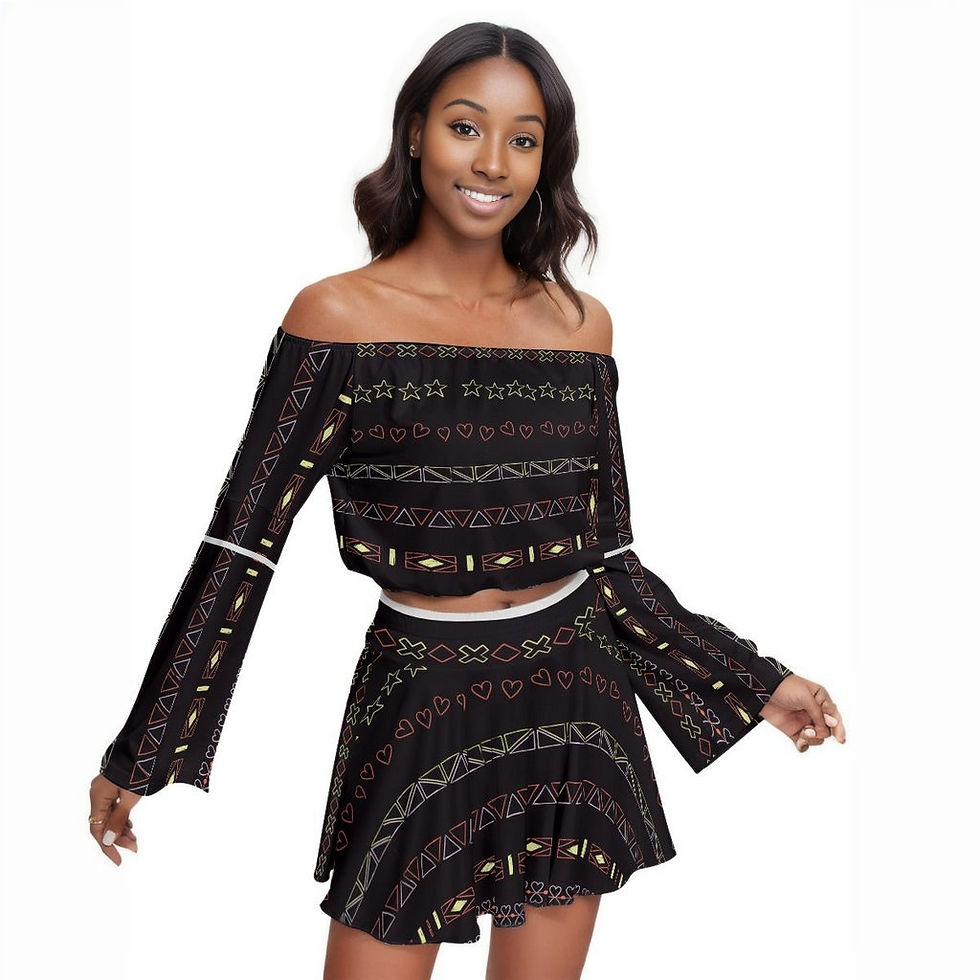 Bogolan Pattern Women's Off-shoulder Top And Skirt
