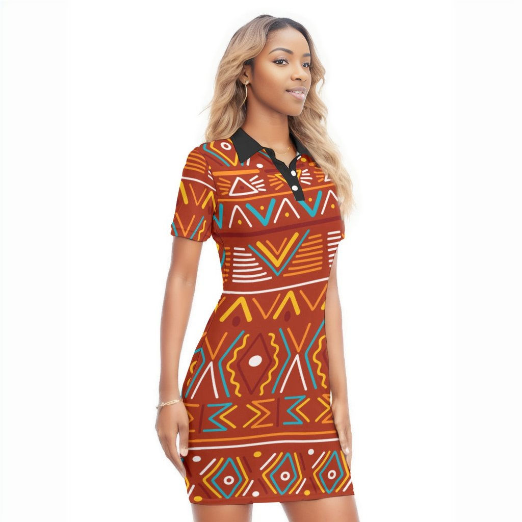 Omali Women's Shield Boho Polo Collar Dress