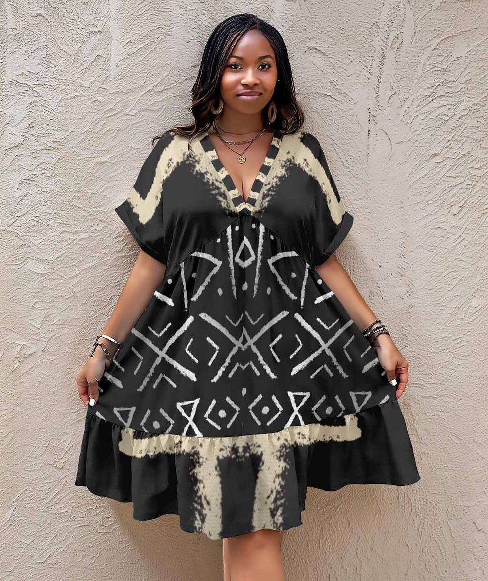 V-Neck Tribal Bogolan Mudcloth Dress –  Heritage Style