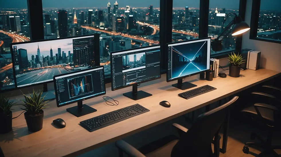 High angle view of a modern urban workspace with technology equipment