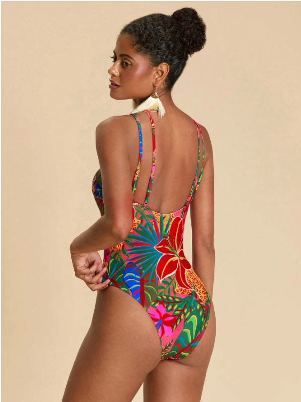 Travachic Maiô feminino de uma peça com estampa tropical