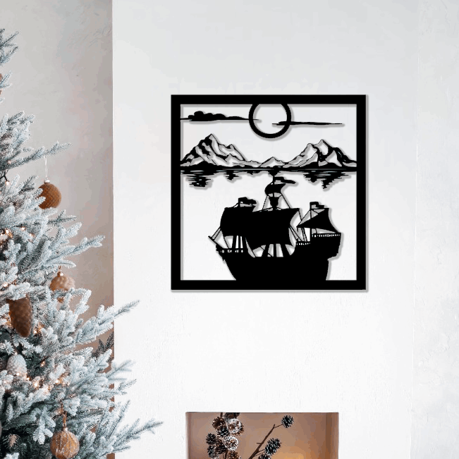 Tableau Bateau Pirate Sur Mer Avec Montagne