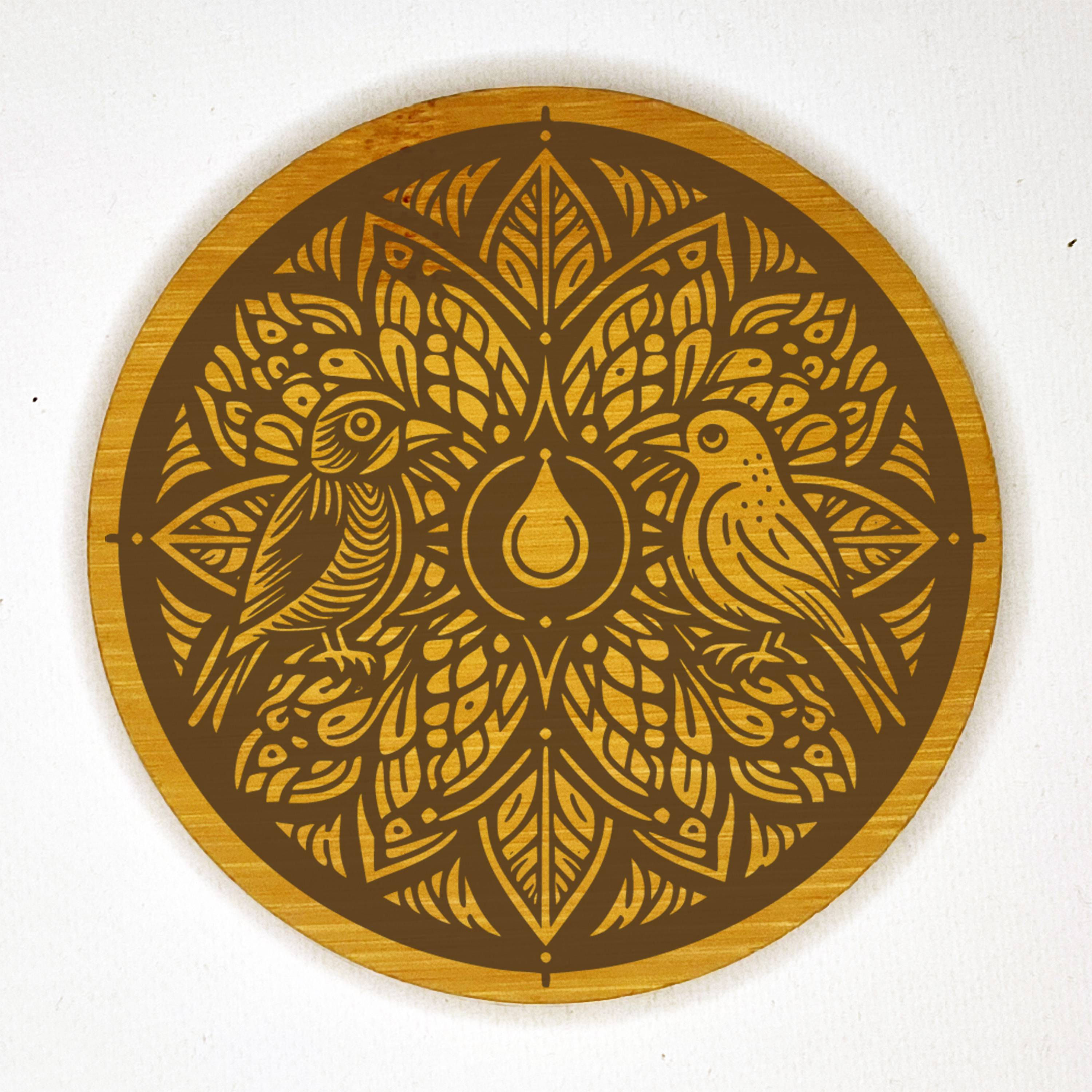 dessous de verre bambou deux oiseaux ornements