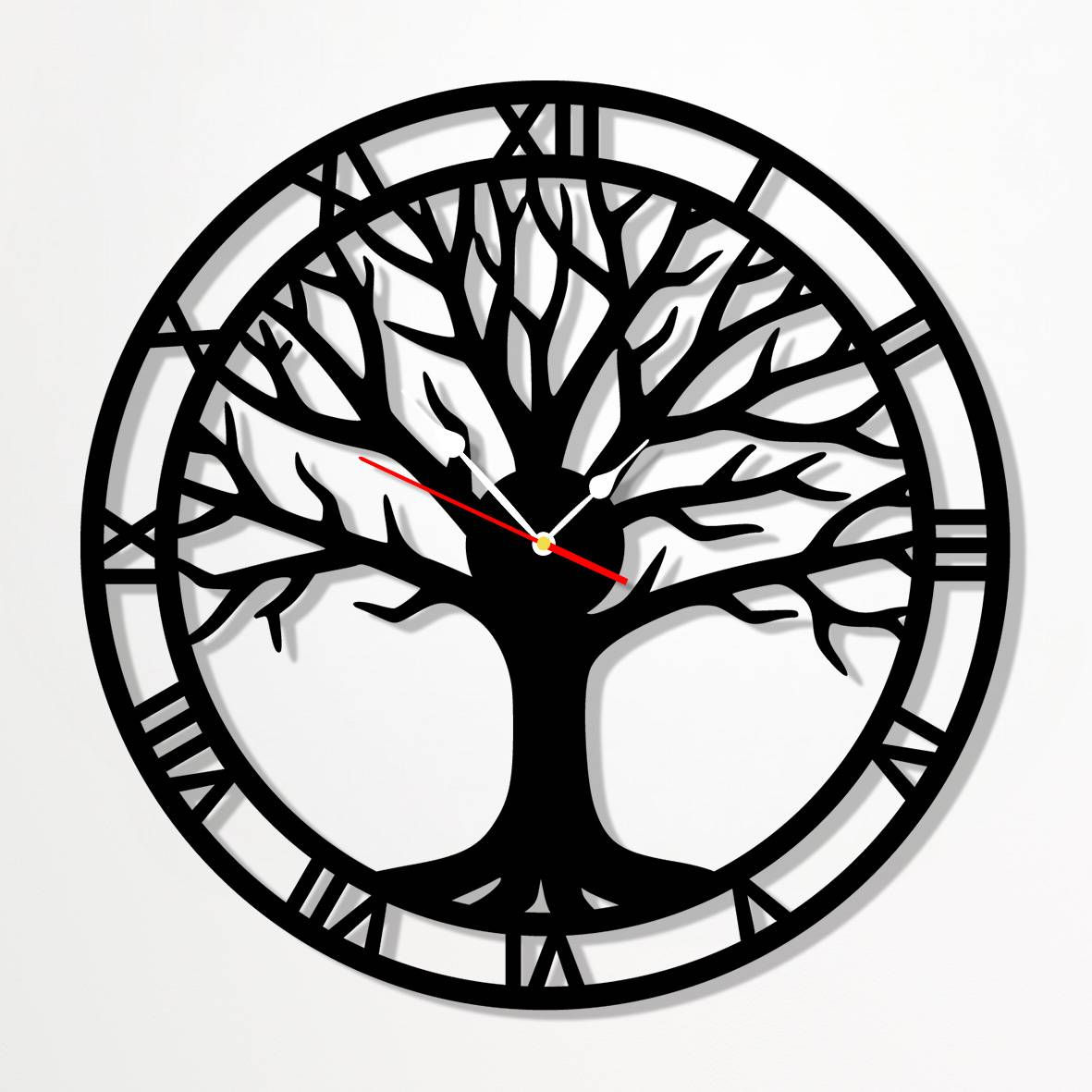 horloge murale silencieuse bois peint arbre de vie epure