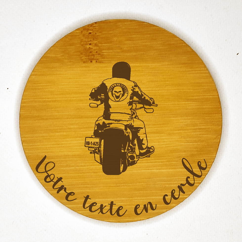 dessous de verre biker sur moto personnalisable bambou