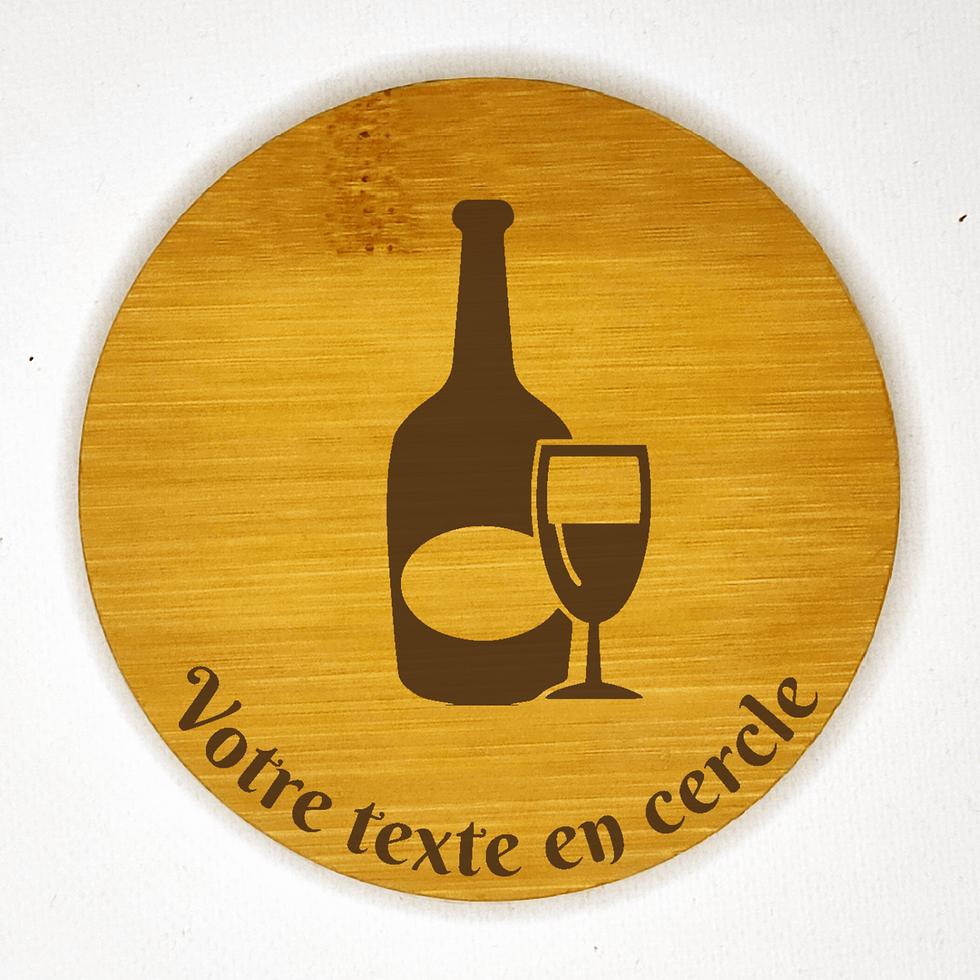 Miniature : dessous de verre bouteille et verre de vin personnalisable bambou