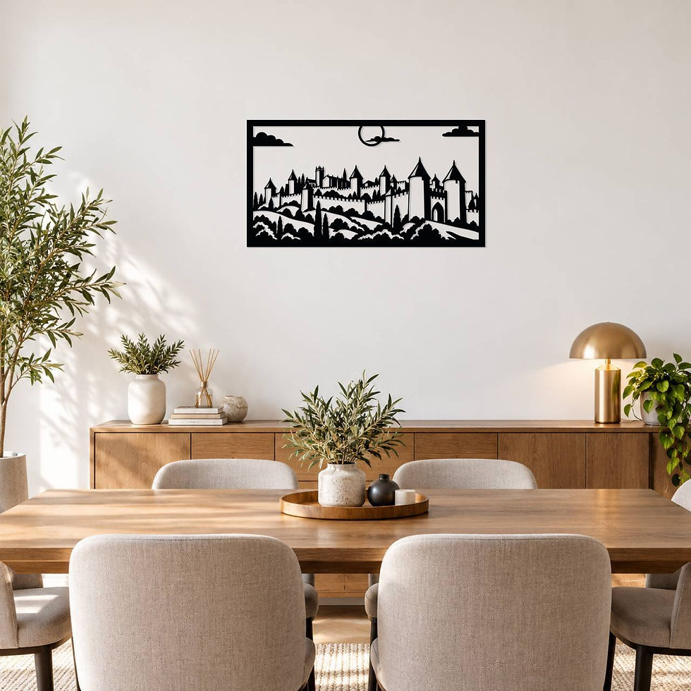 Tableau mural cité médiévale de carcassonne présenté en décoration intérieure, 75 × 40 cm