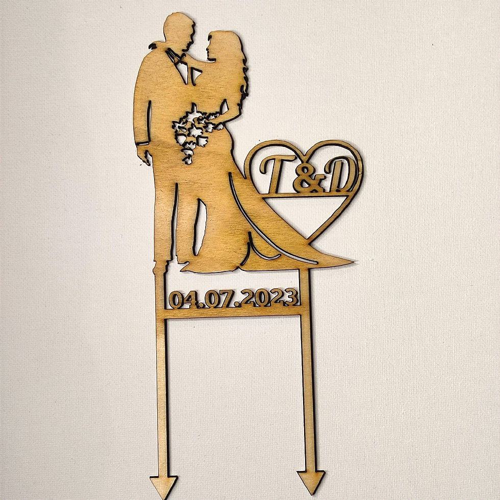 Topper Cake Mariage - Couple - Bois - Personnalisé - Initiales & Date