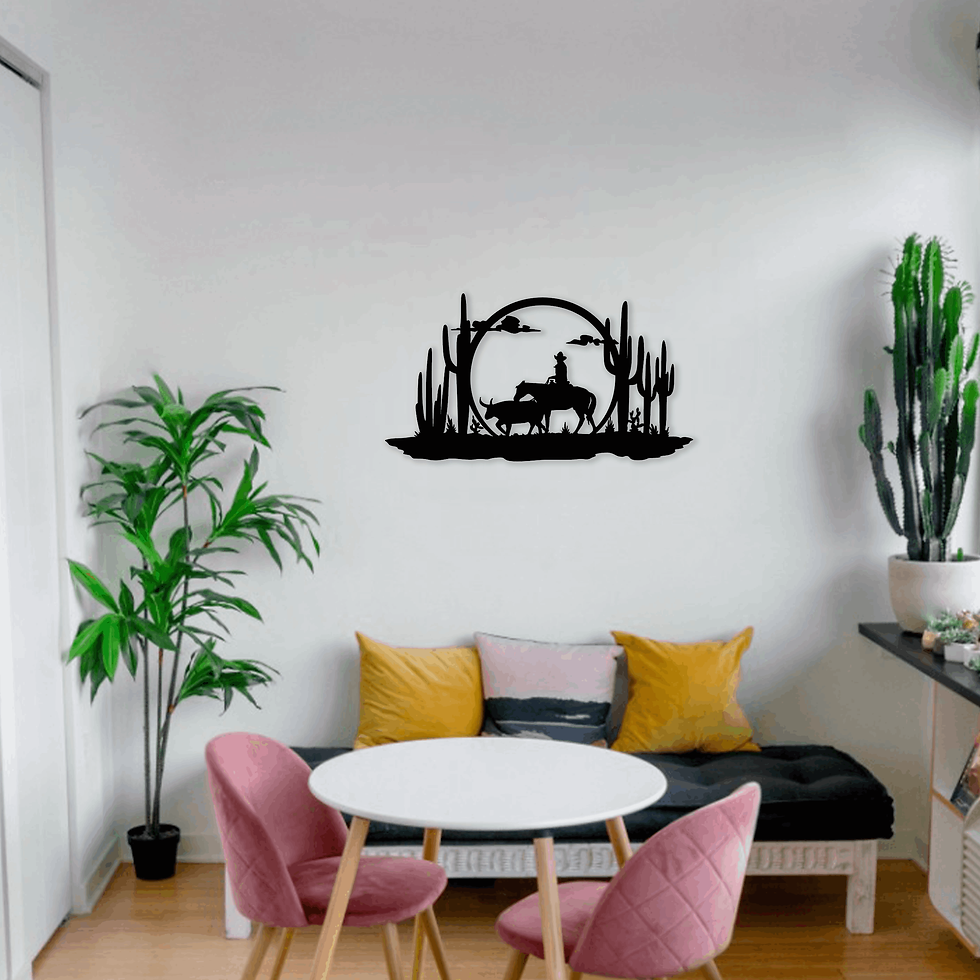 Tableau Cowboy à Cheval avec Cactus et Soleil - Western et Authentique