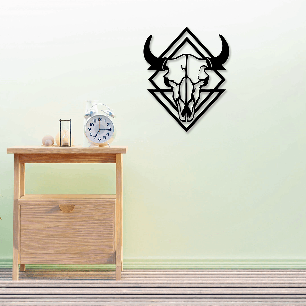 Tableau Tête de Buffle avec Cadres en Triangle – Design Géométrique