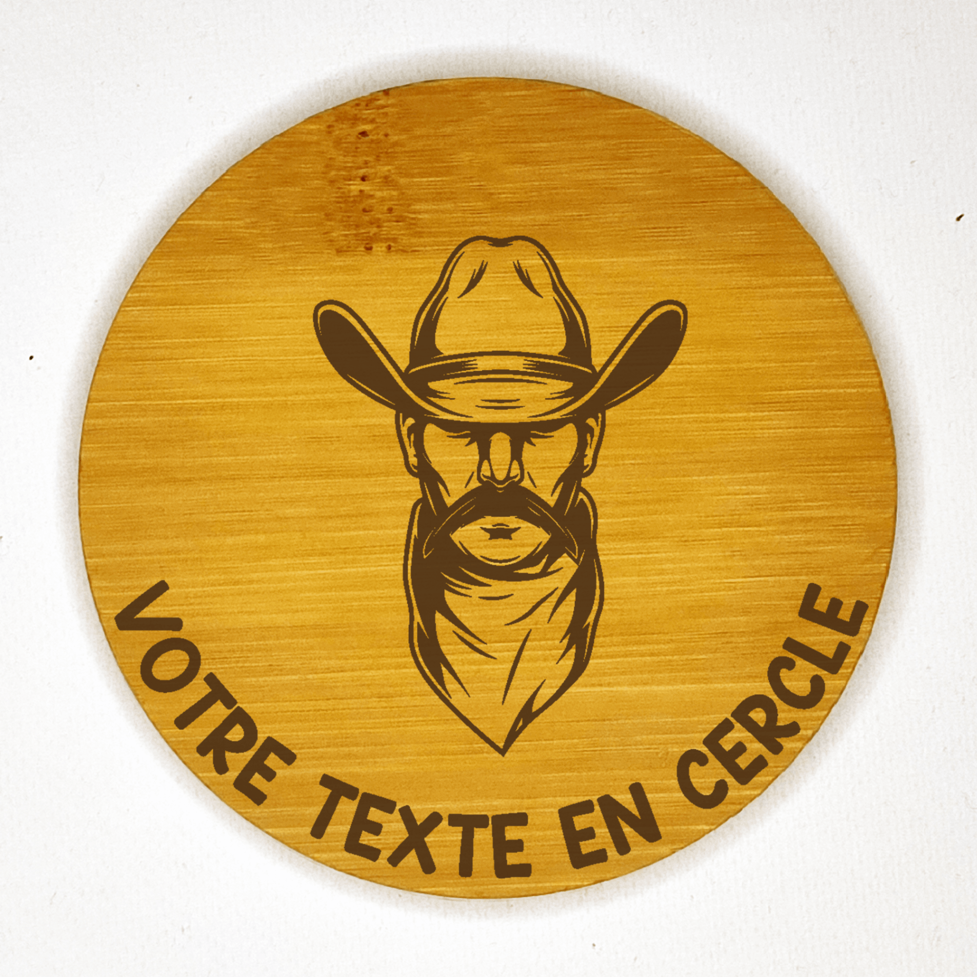dessous de verre tête de cowboy personnalisable bambou