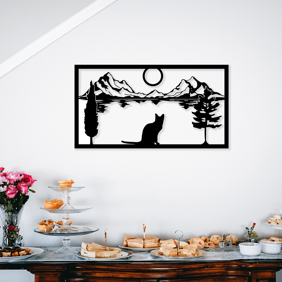 Tableau Chat Sur Cadre Observant Lac Et Montagne - Paisible Et Inspirant