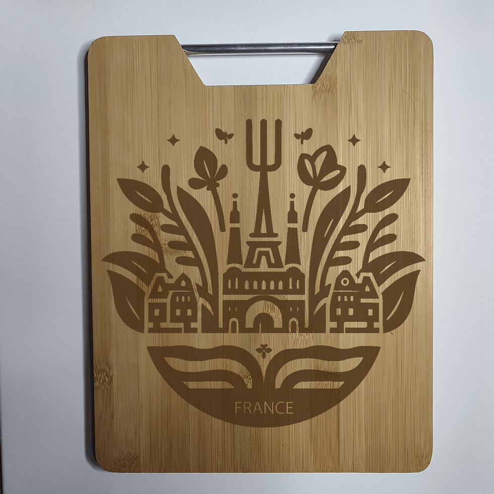 Illustration France château et fleurs - Planche à Découper Gravée