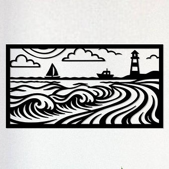 Tableau décoratif mer minimaliste en bois peint – décoration murale moderne découpée au laser