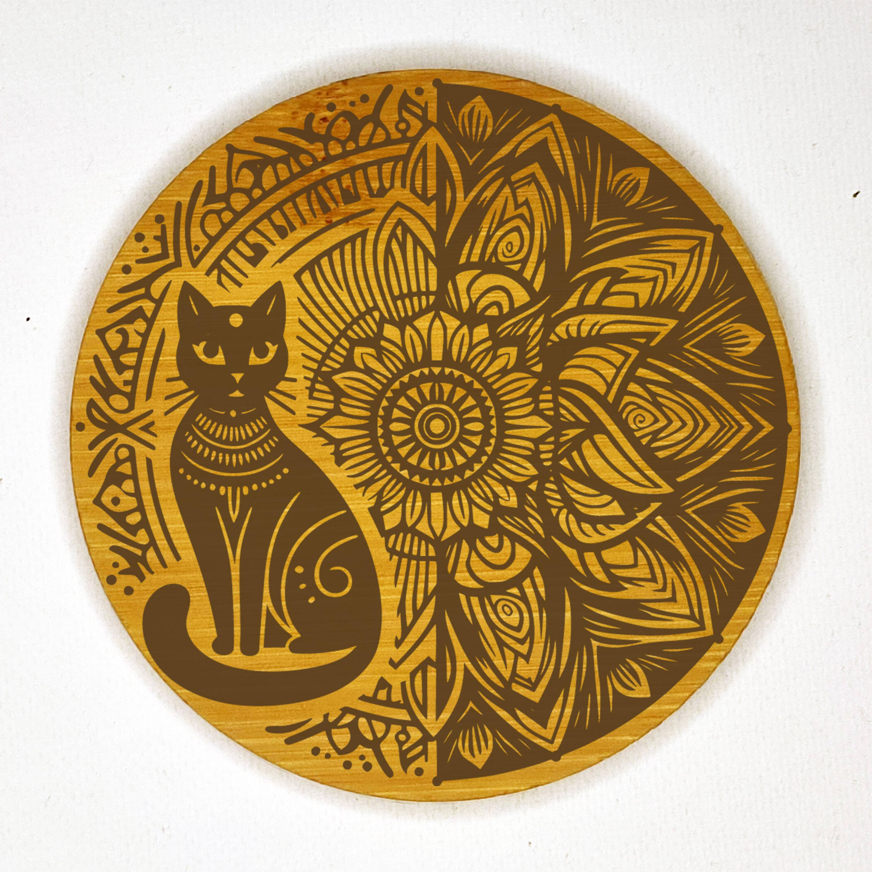 dessous de verre bambou chat fleur ornes
