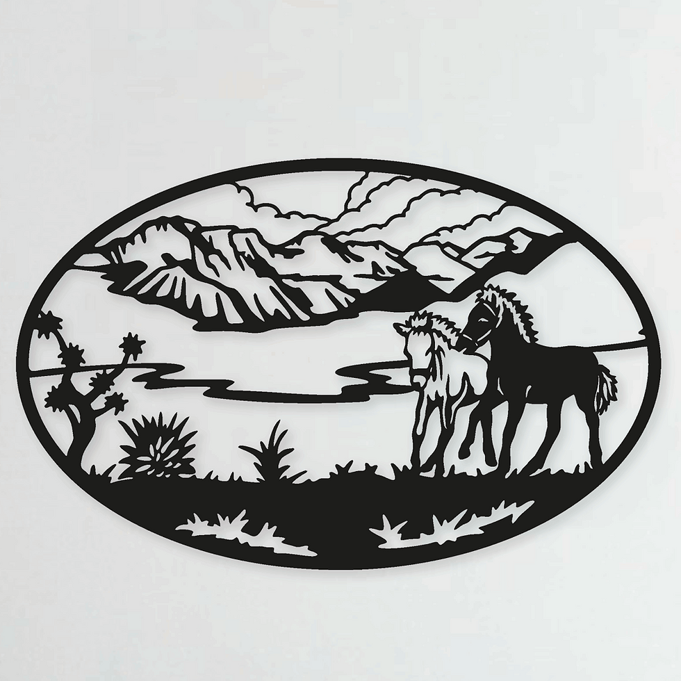 Tableau Paysage Chevaux Noir et Blanc en Montagne