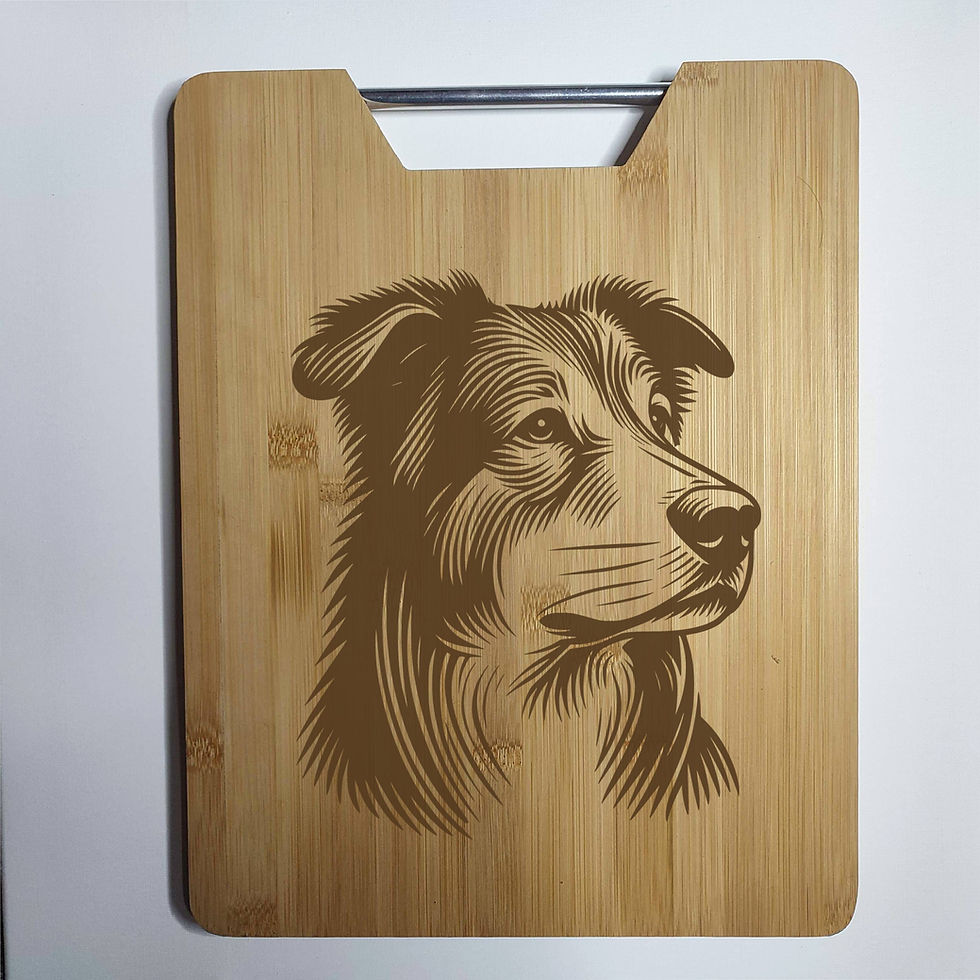 Tête de Border Collie - Planche à découper gravée