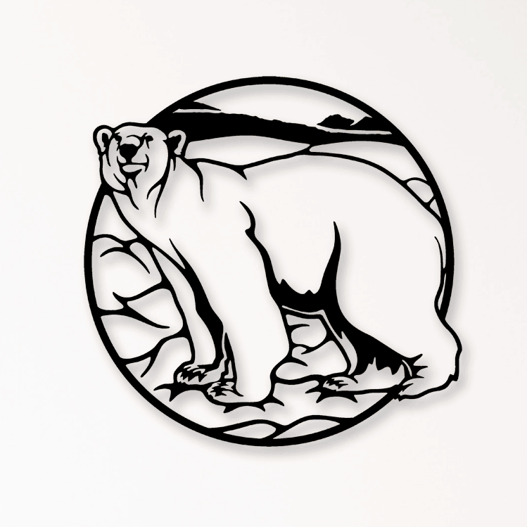 Tableau Ours Polaire dans Cadre Rond – Effet Trompe-l’Œil