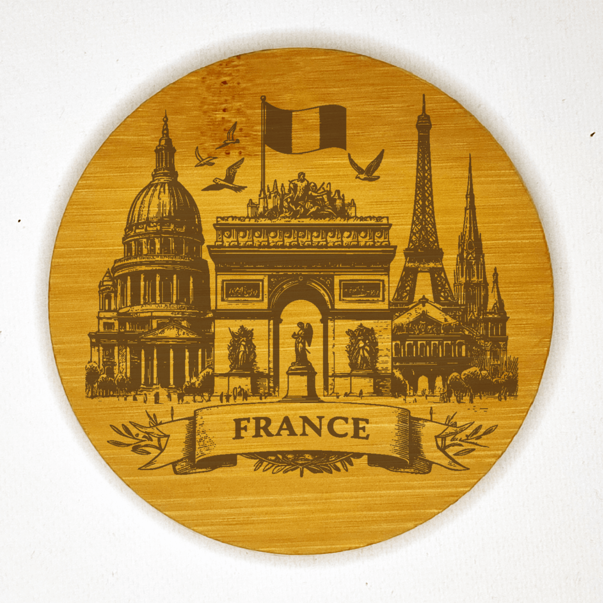 dessous de verre bambou monuments france gravure