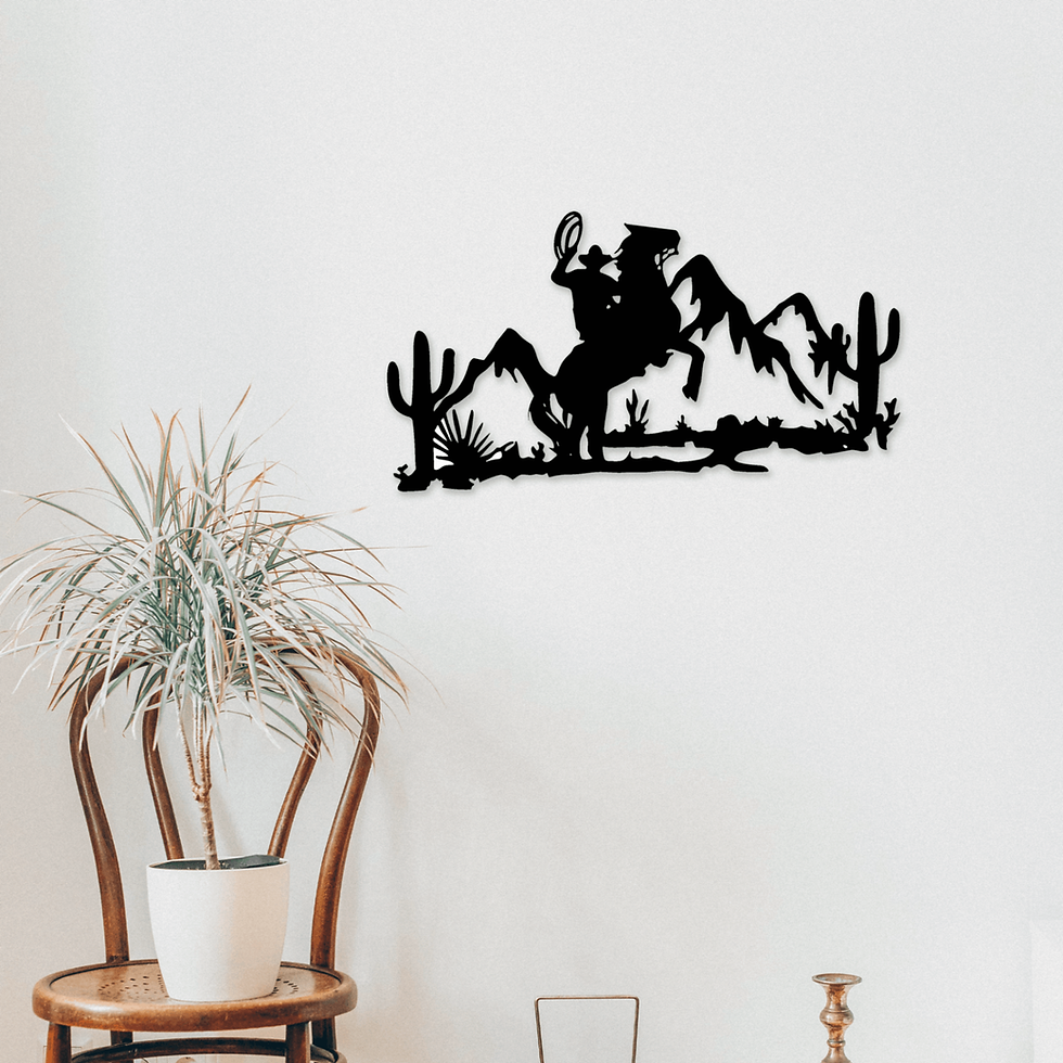 Tableau Cowboy Avec Lassot Sur Cheval Cabré - Sauvage et Authentique