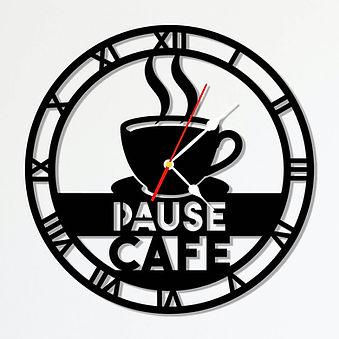 Horloge murale pause café en bois découpée au laser – décoration cuisine personnalisée moderne