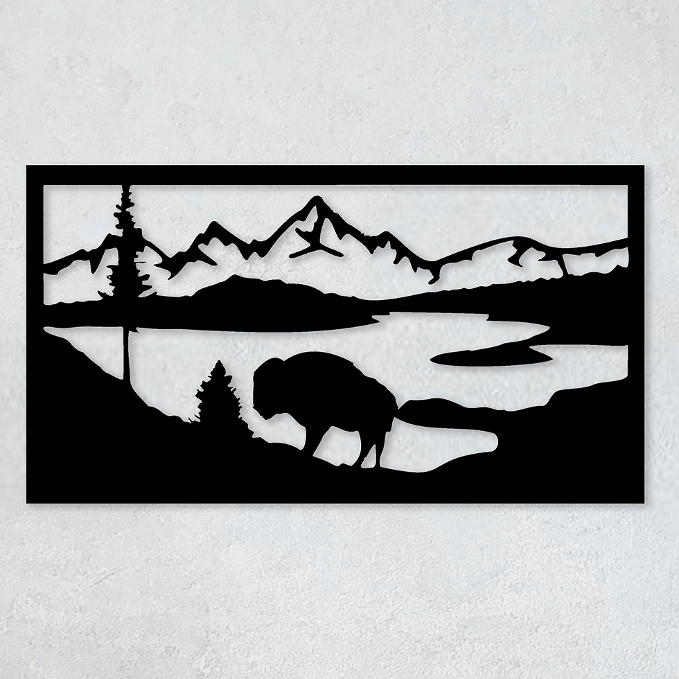 Tableau Buffle En Bord De Lac Avec Montagne - Majestueux et Apaisant