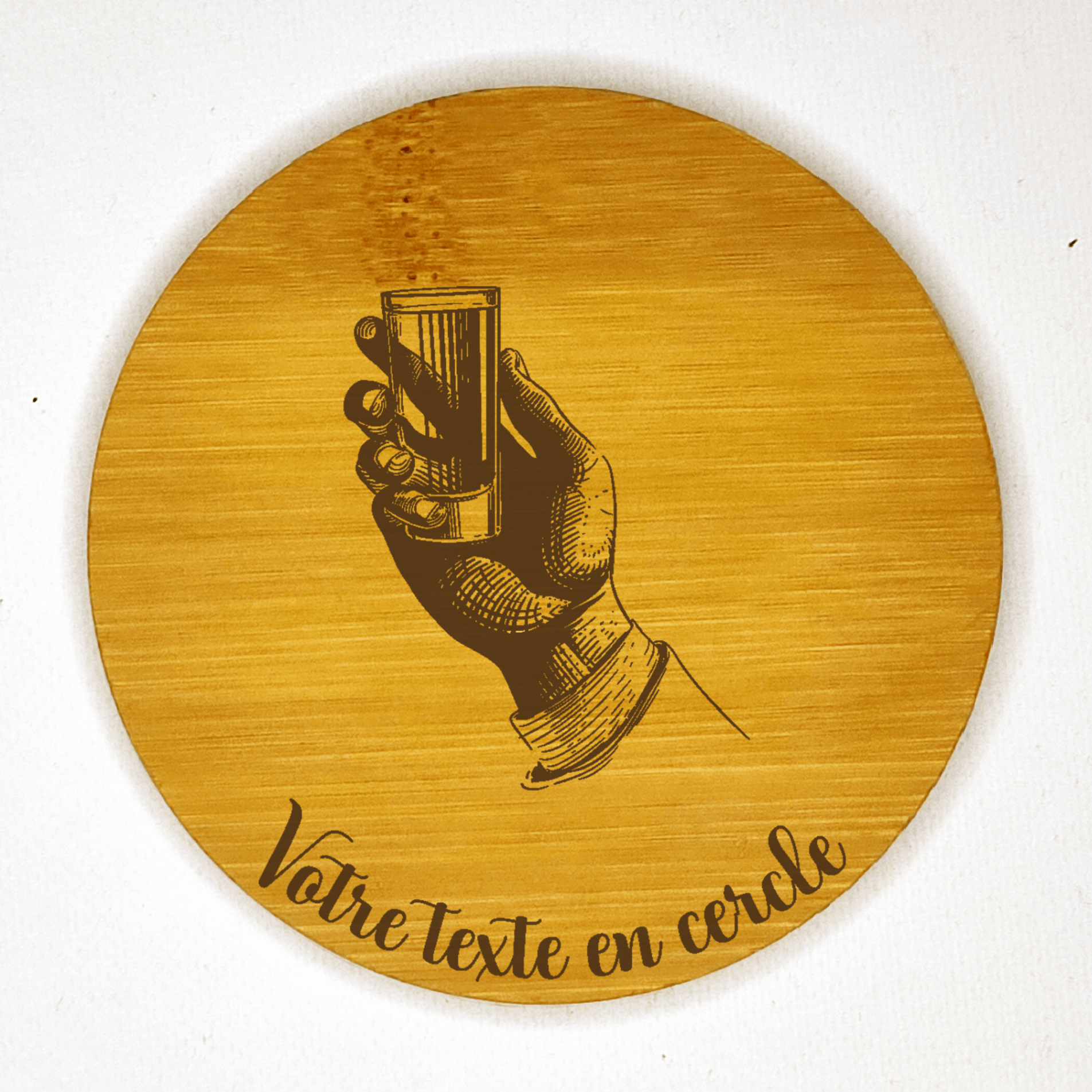 dessous de verre verre à liqueur en main personnalisable bambou