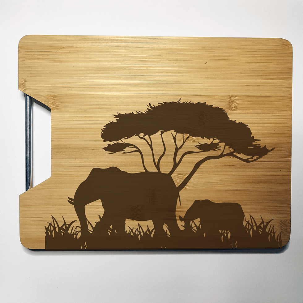 Silhouette d'Éléphants en Savane – Planche à Découper Gravée