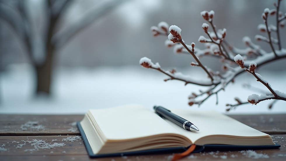 Close-up view of a notebook and pen on a wooden table, symbolising journaling and reflection