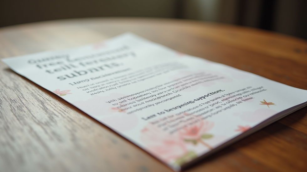 Close-up view of a pamphlet about free bereavement support services on a wooden table