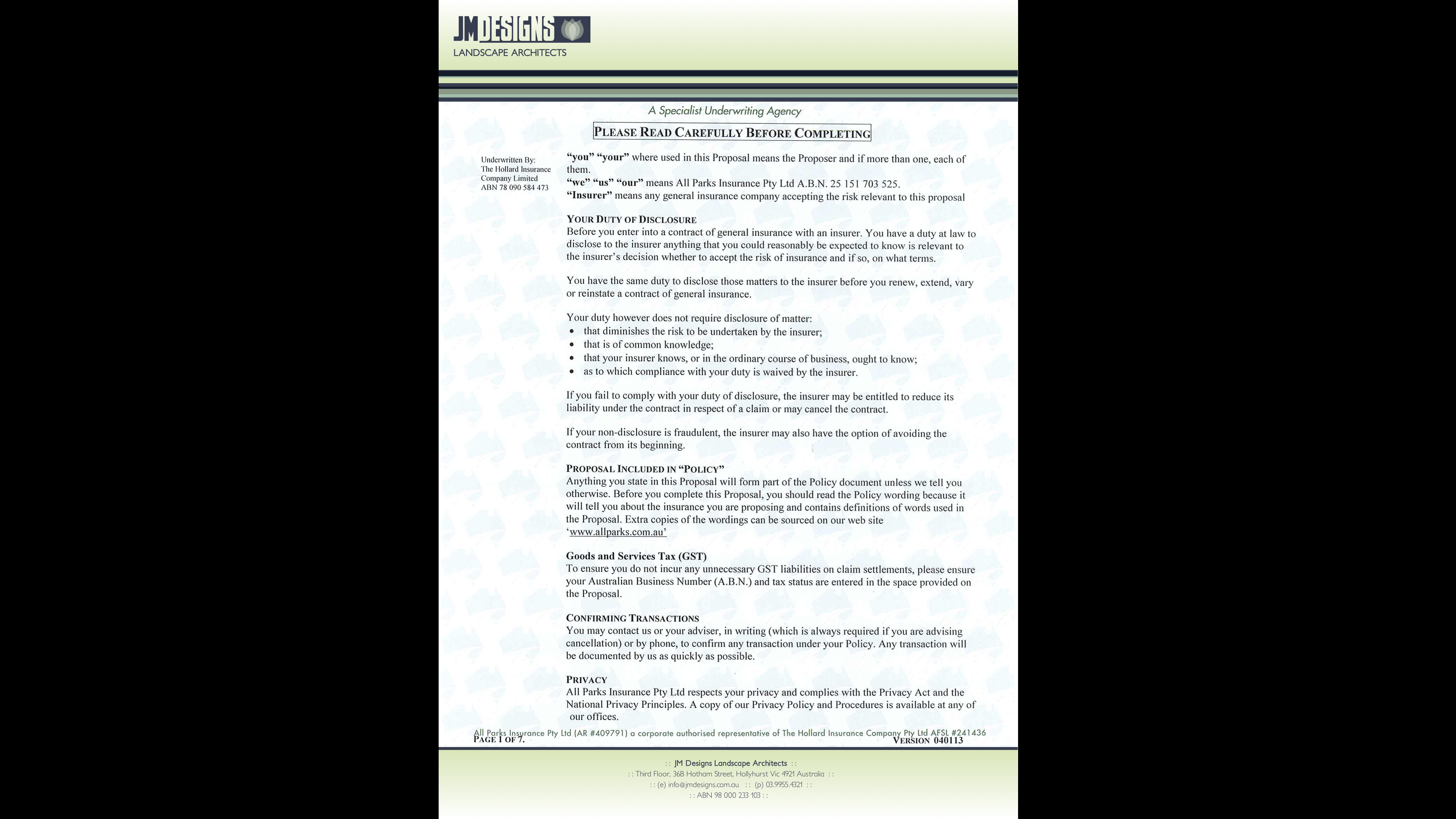 Architectural Firm - Disclosure Doc
