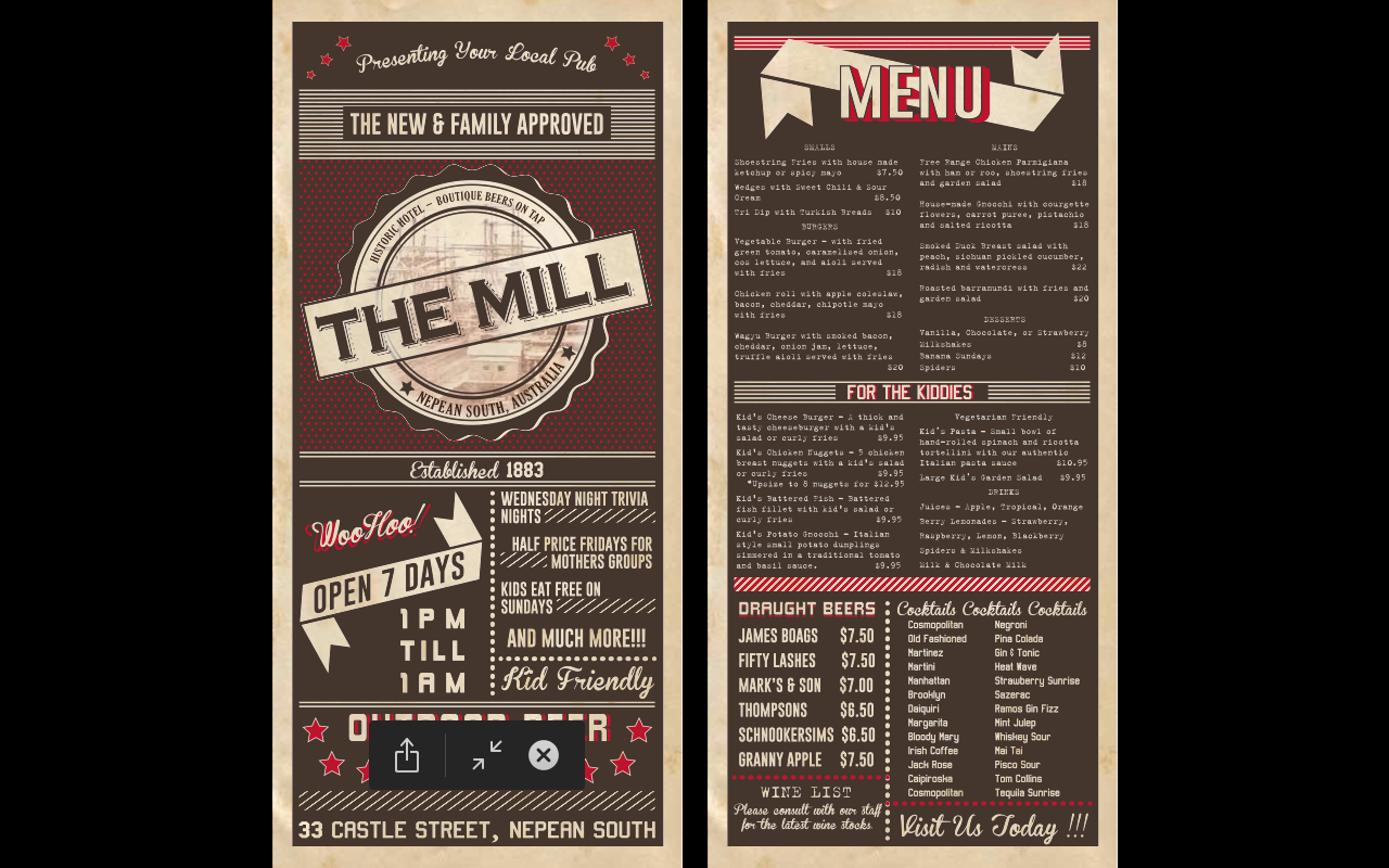 Pub Food Menu