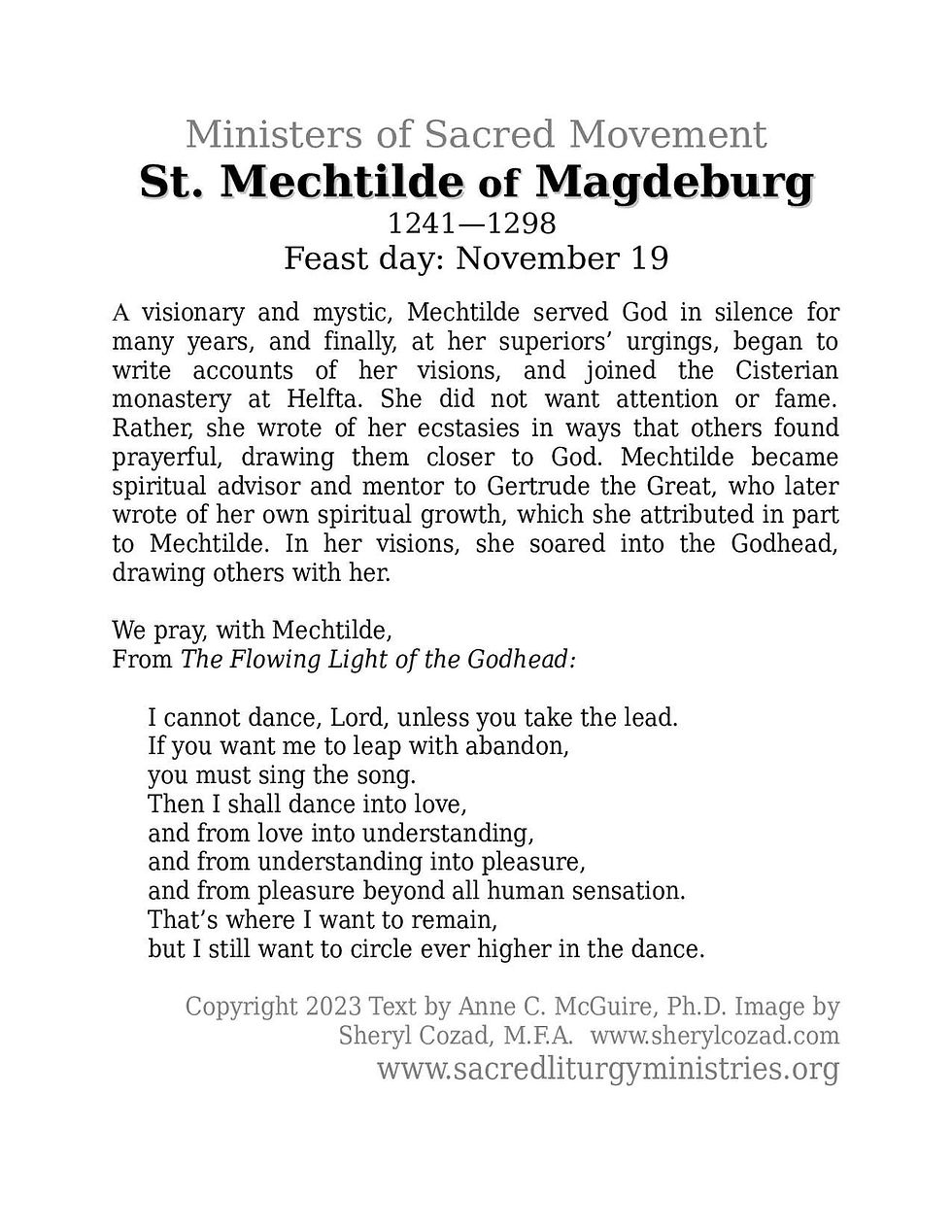 Thumbnail: St. Mechtilde of Magdeburg Prayer Card (November 19)