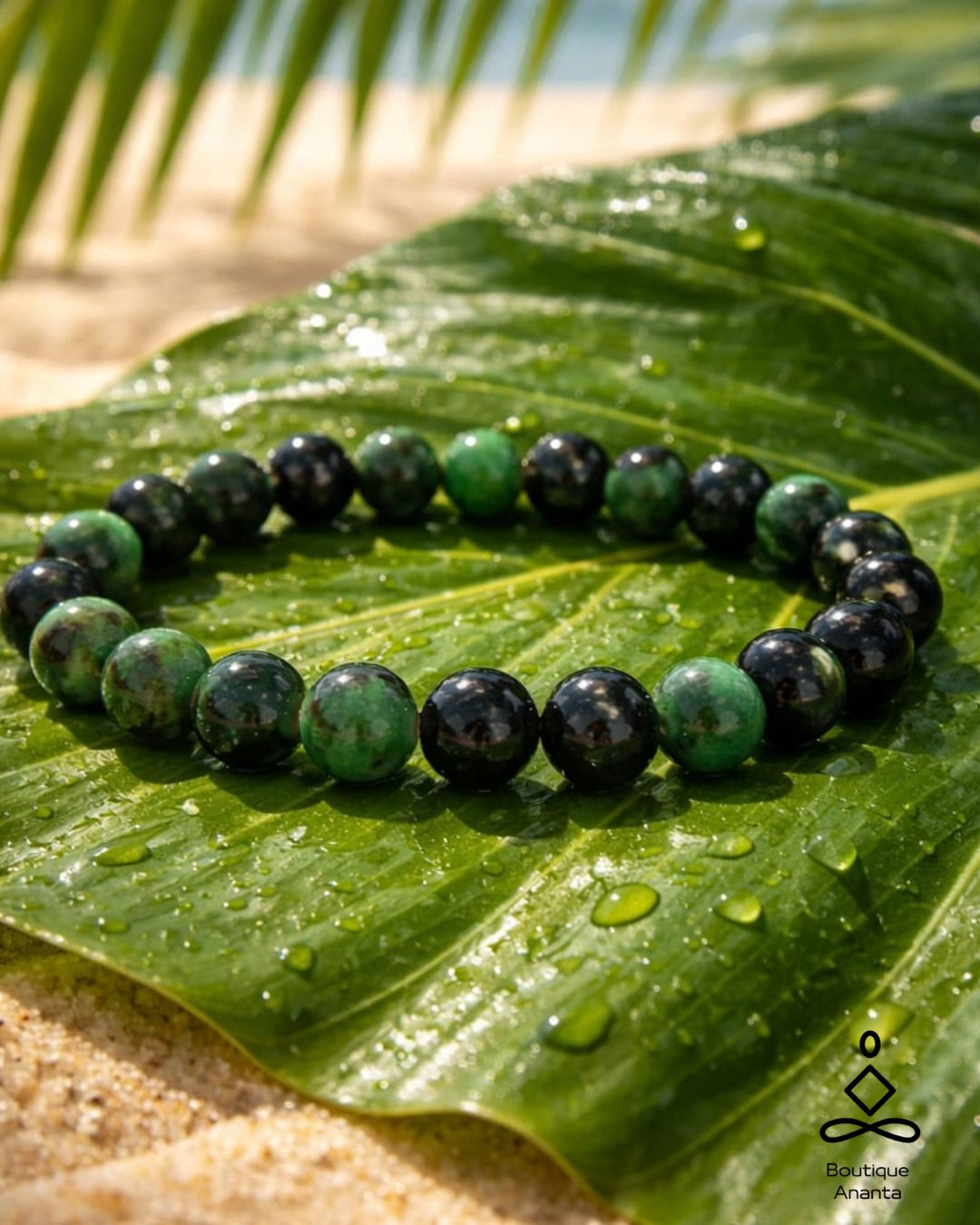 Bracelet rubis zoïsite anyolite naturel perles 8mm rouge vert noir fait main Boutique Ananta Saint-Juéry Tarn