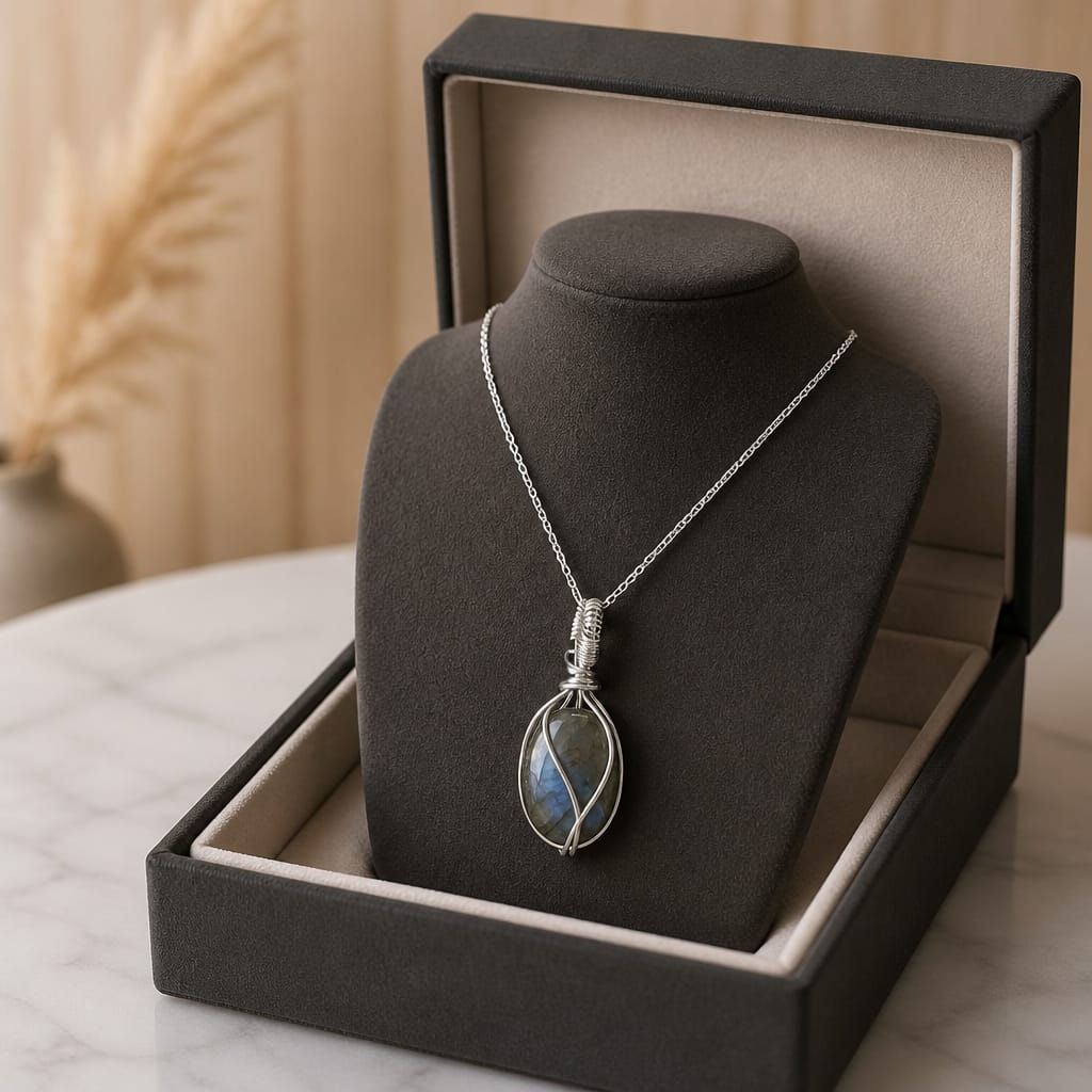 Collier Éos · Labradorite · Wire Wrapping Argenté · Les Enlacées Mythiques