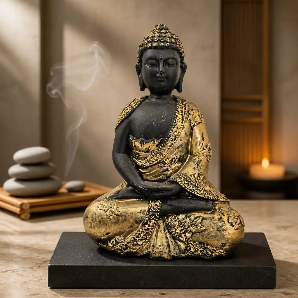 Statue Bouddha Méditation couleur Noir et Or