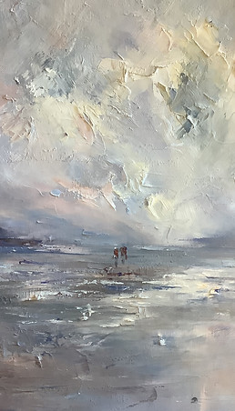 Peinture à l'huile de paysage marin bleu par Carole Jones