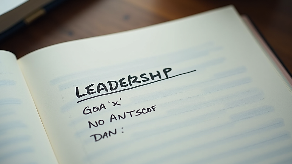 Close-up view of a notebook with leadership goals and action plans written down