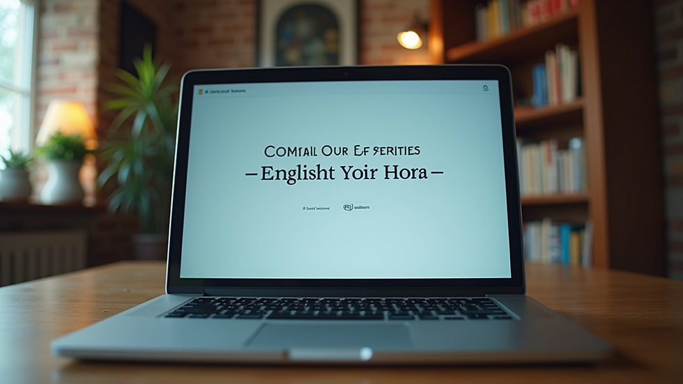 Eye-level view of a laptop screen showing an online English lesson
