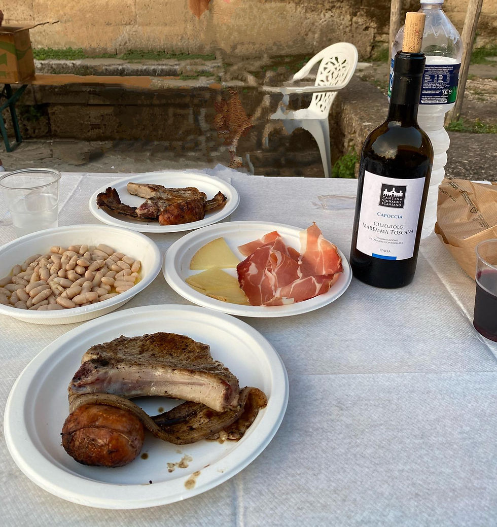 Local Grilled Meats + Sorano White Beans with Fresh Olive Oil +Sorano Prosciutto + Sorano Cheese + L